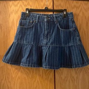 Pinstripe Denim Pleated Skirt Ragged Priest